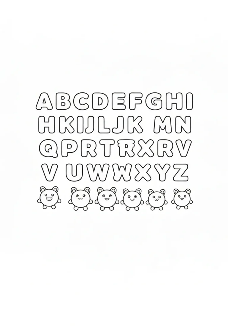 Alfabet angielski A-Z - kompletna kolorowanka English do nauki dla dzieci - kolorowanka line-art do druku