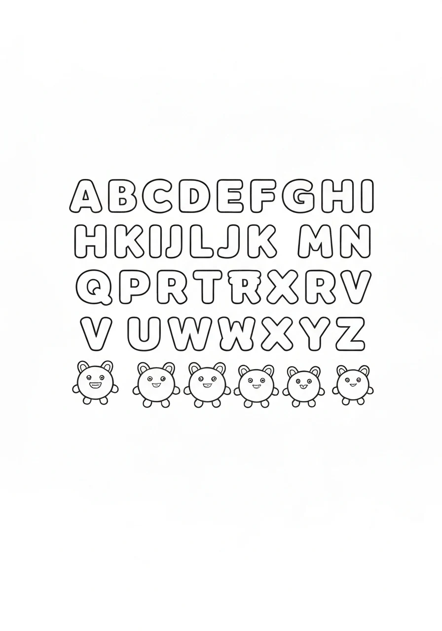 Alfabet angielski A-Z - kompletna kolorowanka English do nauki dla dzieci - kolorowanka line-art do druku