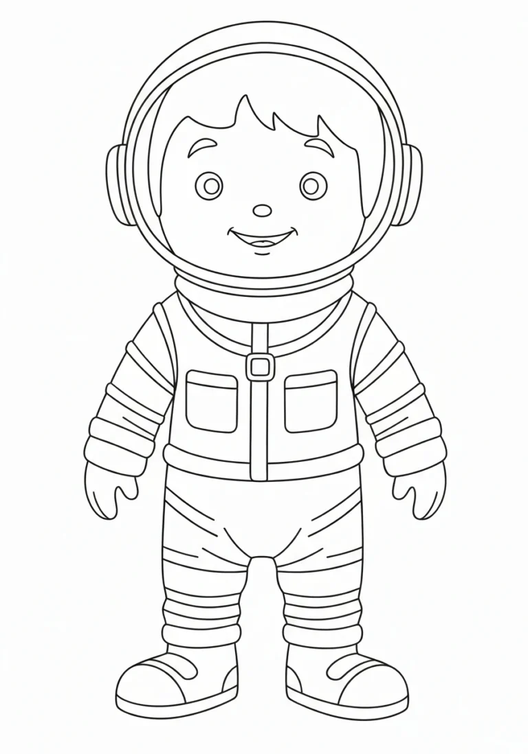 Astronauta na księżycu - kolorowanka kosmiczna do druku PDF dla dzieci - kolorowanka line-art do druku