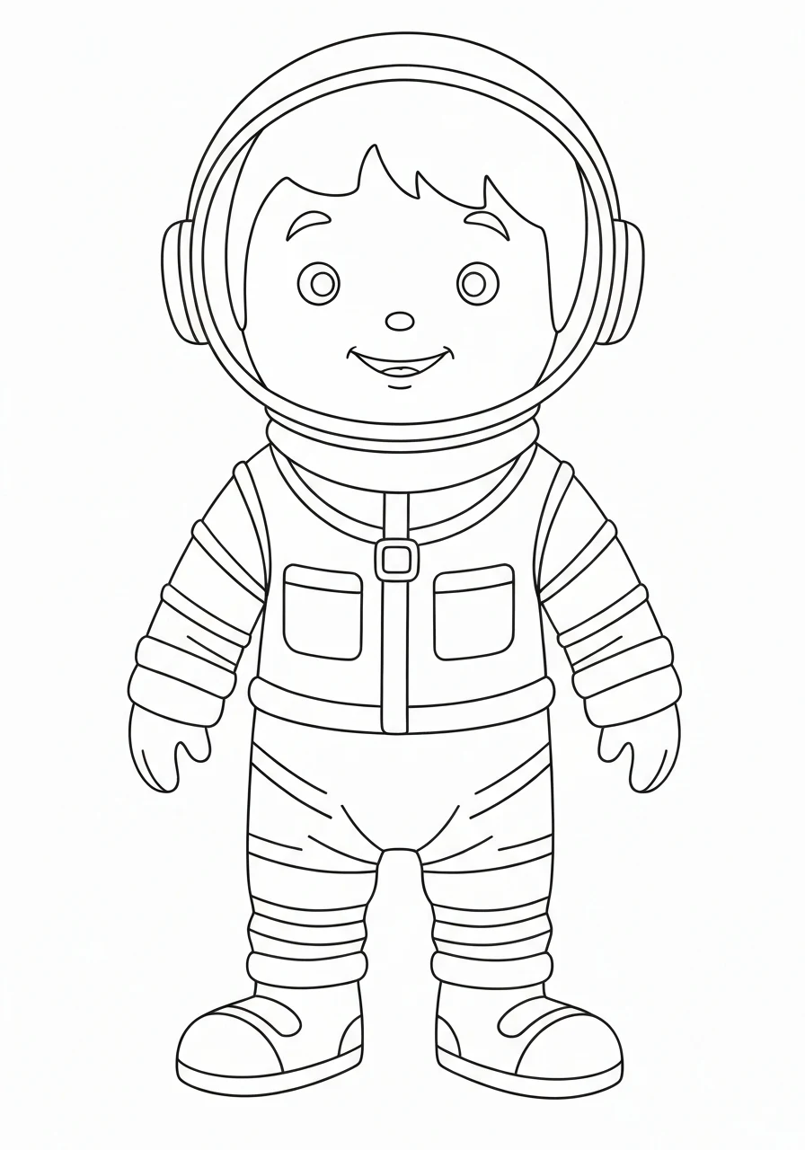 Astronauta na księżycu - kolorowanka kosmiczna do druku PDF dla dzieci - kolorowanka line-art do druku