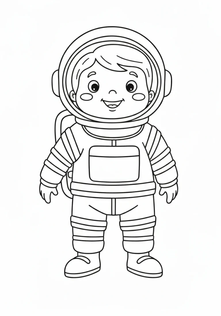 Astronauta w skafandrze - kolorowanka zawodowa do druku - kolorowanka line-art do druku