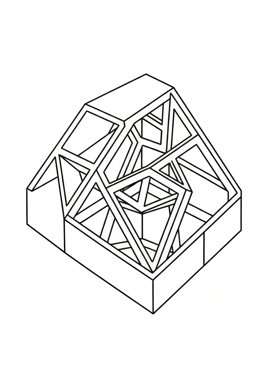 Bryły geometryczne 3D - kolorowanka sześcian, kula, stożek dla dzieci - kolorowanka line-art do druku