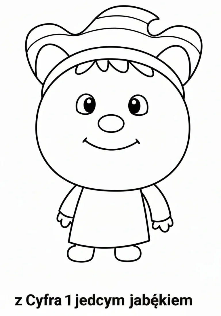 Cyfra 1 z jednym jabłkiem - kolorowanka do nauki liczenia dla przedszkolaka - kolorowanka line-art do druku