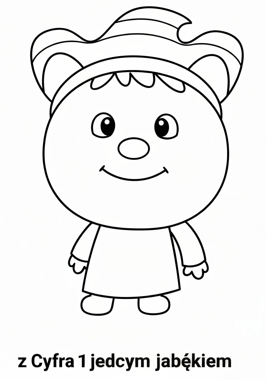 Cyfra 1 z jednym jabłkiem - kolorowanka do nauki liczenia dla przedszkolaka - kolorowanka line-art do druku