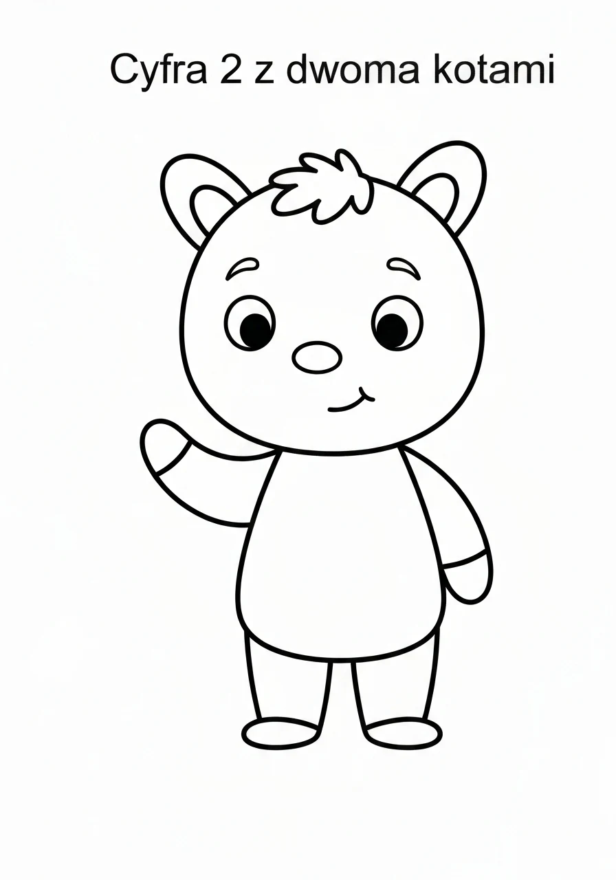 Cyfra 2 z dwoma kotami - kolorowanka matematyczna do nauki liczb - kolorowanka line-art do druku
