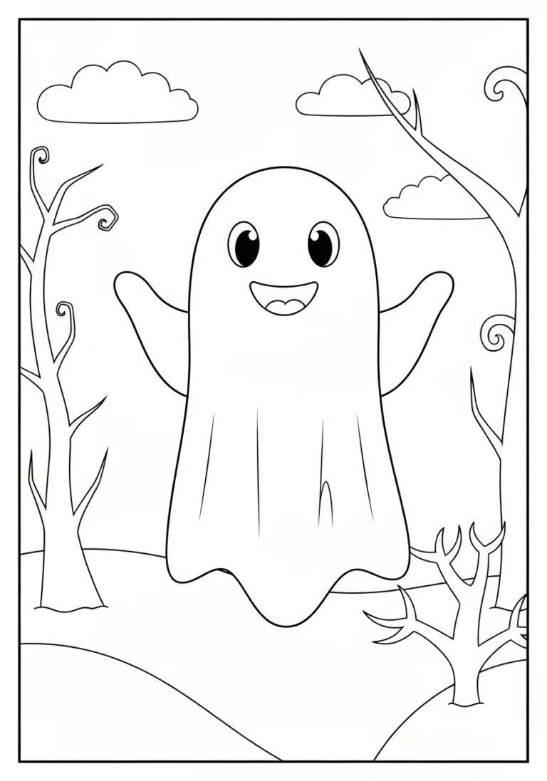 Duch Halloween przyjazny dla dzieci - kolorowanka do druku PDF - kolorowanka line-art do druku