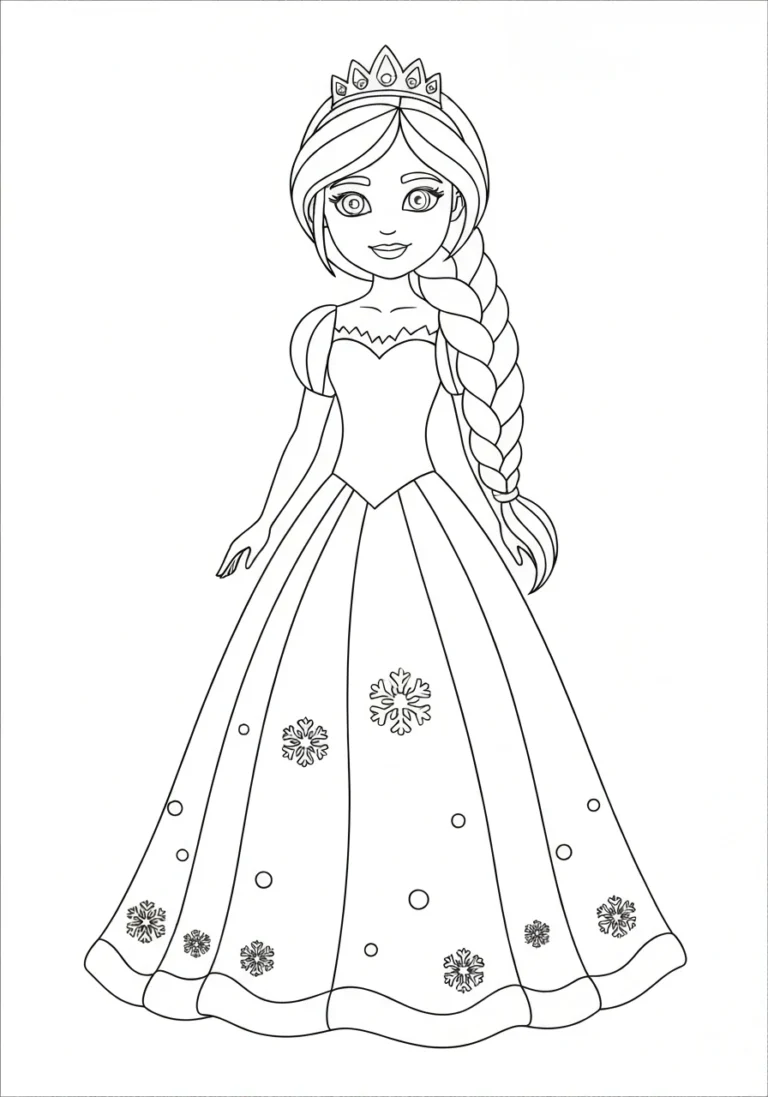 Elsa w lodowej sukni Frozen 2 - kolorowanka do druku PDF - kolorowanka line-art do druku