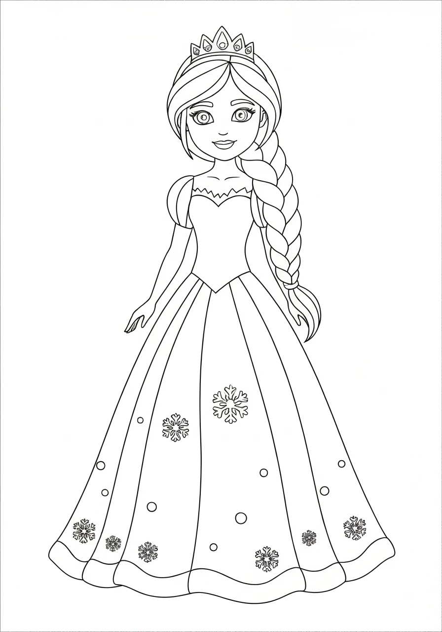 Elsa w lodowej sukni Frozen 2 - kolorowanka do druku PDF - kolorowanka line-art do druku