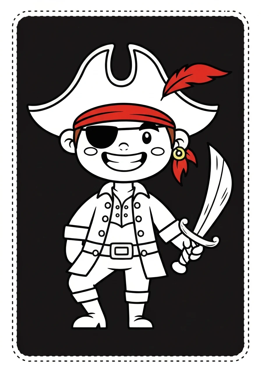 Kapitan pirat z mieczem - kolorowanka line-art do druku dla chłopców - kolorowanka line-art do druku