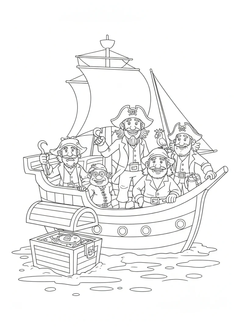 Kolorowanki piraci dla dzieci - kompletny przewodnik tematyczny do druku - kolorowanka line-art do druku