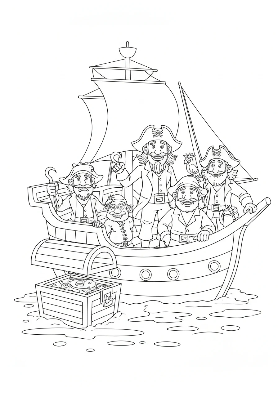 Kolorowanki piraci dla dzieci - kompletny przewodnik tematyczny do druku - kolorowanka line-art do druku