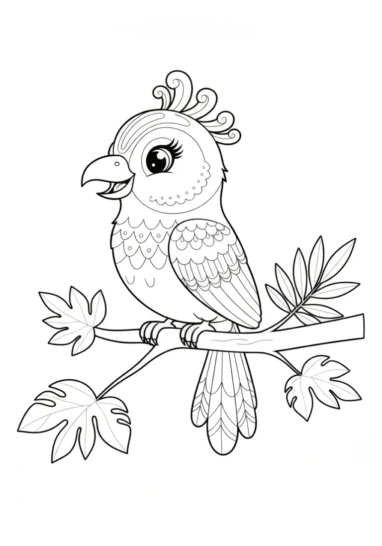 Kolorowanki ptaki egzotyczne - piękne tropikalne motywu do druku - kolorowanka line-art do druku