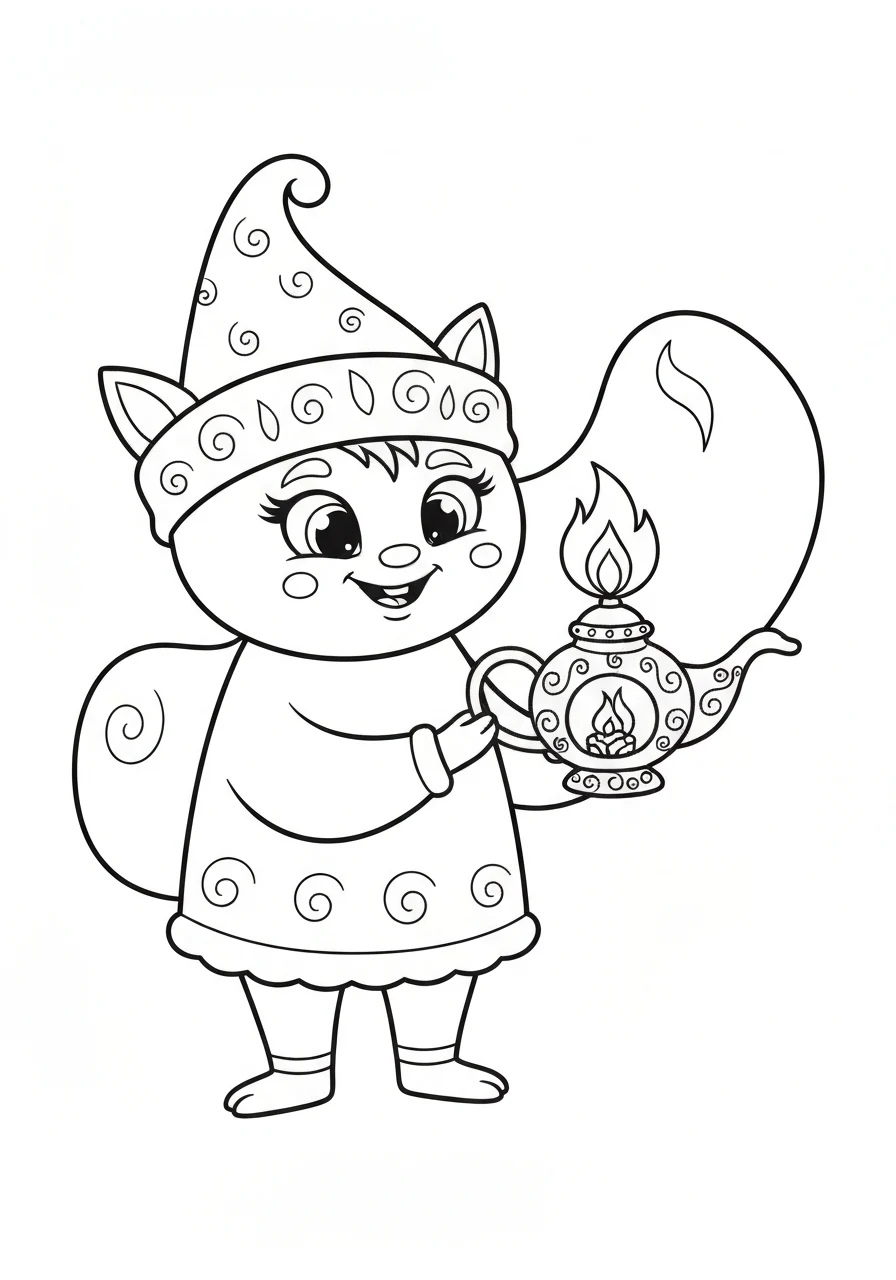 Krasnoludek z lampką - kolorowanka line-art do druku dla maluchów - kolorowanka line-art do druku