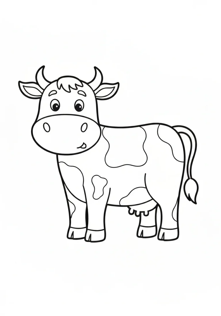 Krowa na łące - kolorowanka do druku dla dzieci i dorosłych - kolorowanka line-art do druku