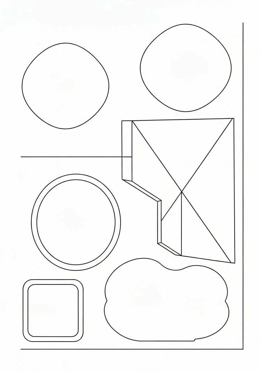 Kształty geometryczne dla dzieci - przewodnik po kolorowankach i nauce - kolorowanka line-art do druku
