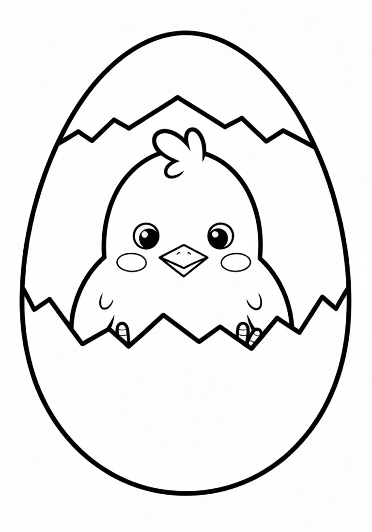 Kurczaczek wielkanocny w skorupce - kolorowanka do druku PDF - kolorowanka line-art do druku