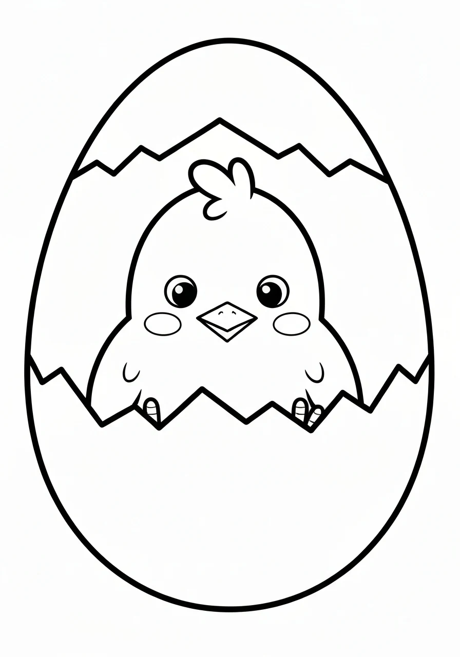 Kurczaczek wielkanocny w skorupce - kolorowanka do druku PDF - kolorowanka line-art do druku