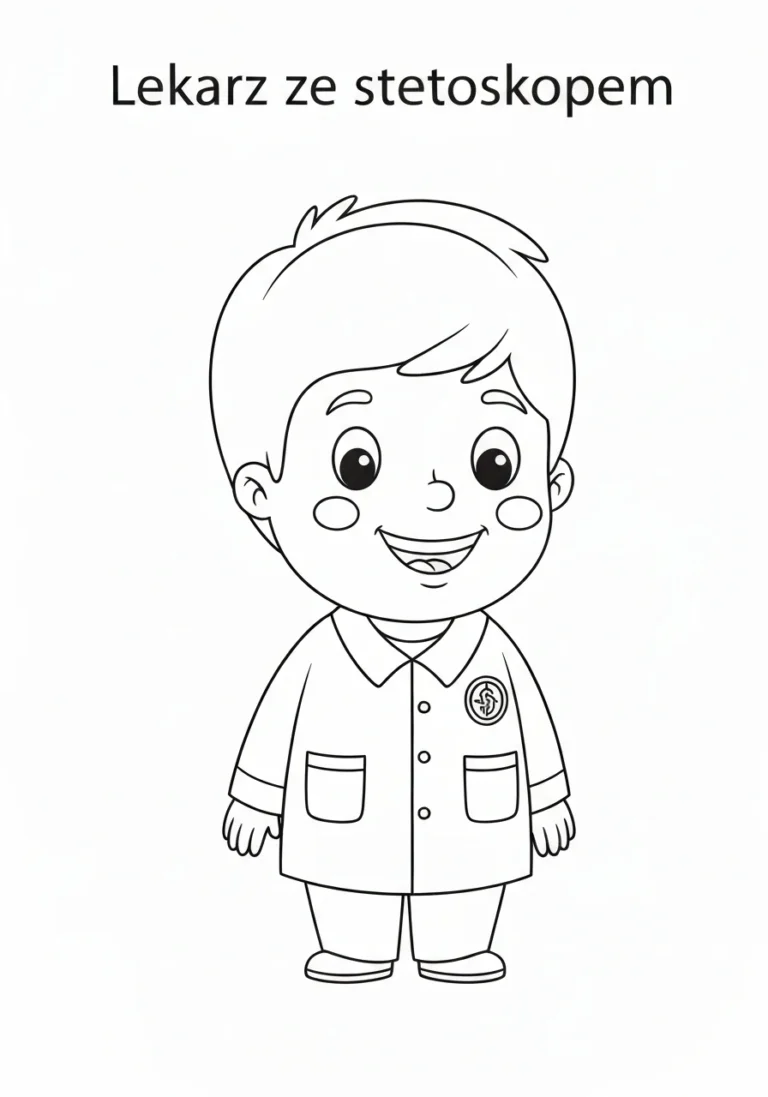 Lekarz ze stetoskopem - kolorowanka edukacyjna zawodu dla dzieci - kolorowanka line-art do druku