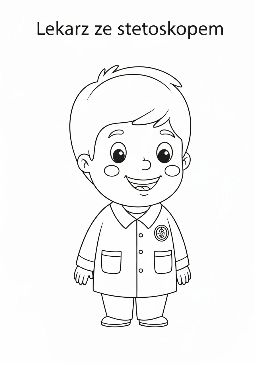 Lekarz ze stetoskopem - kolorowanka edukacyjna zawodu dla dzieci - kolorowanka line-art do druku