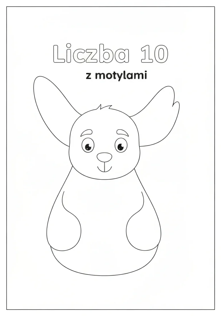 Liczba 10 z motylami - kolorowanka do nauki liczenia dla dzieci - kolorowanka line-art do druku
