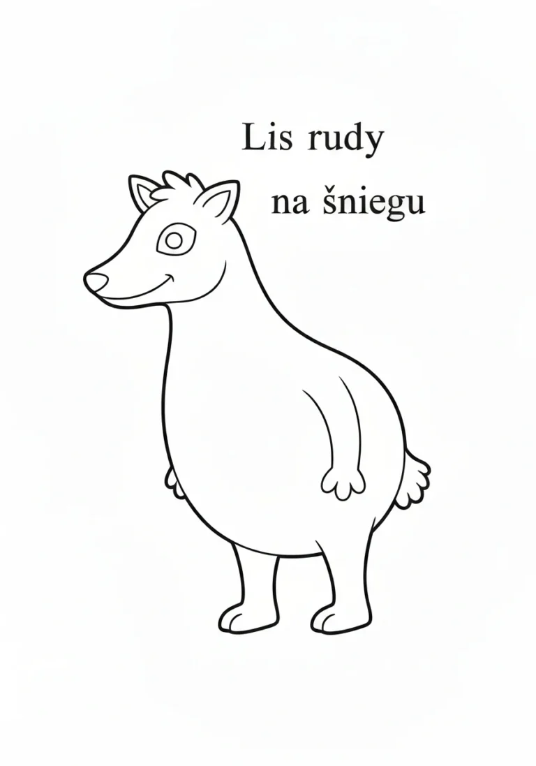 Lis rudy na śniegu - kolorowanka line-art do druku dla dzieci - kolorowanka line-art do druku