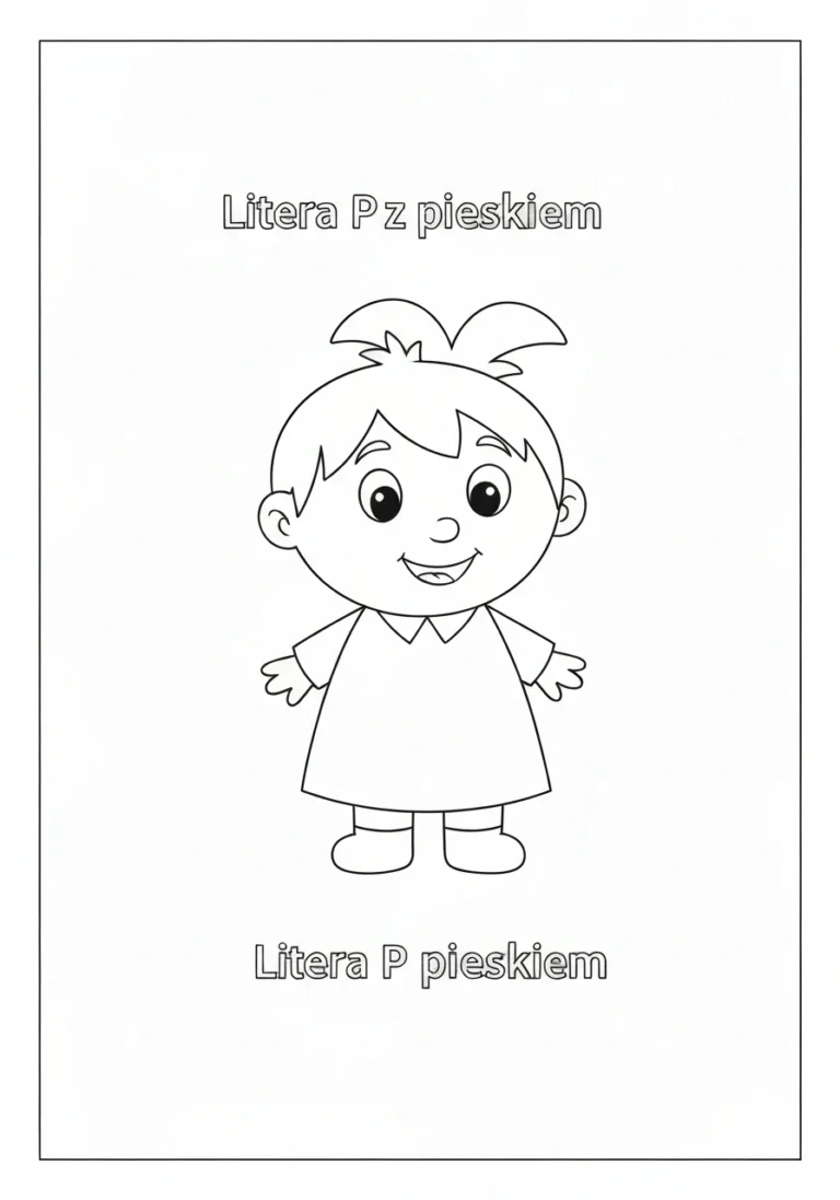 Litera P z pieskiem - kolorowanka do nauki alfabetu - kolorowanka line-art do druku