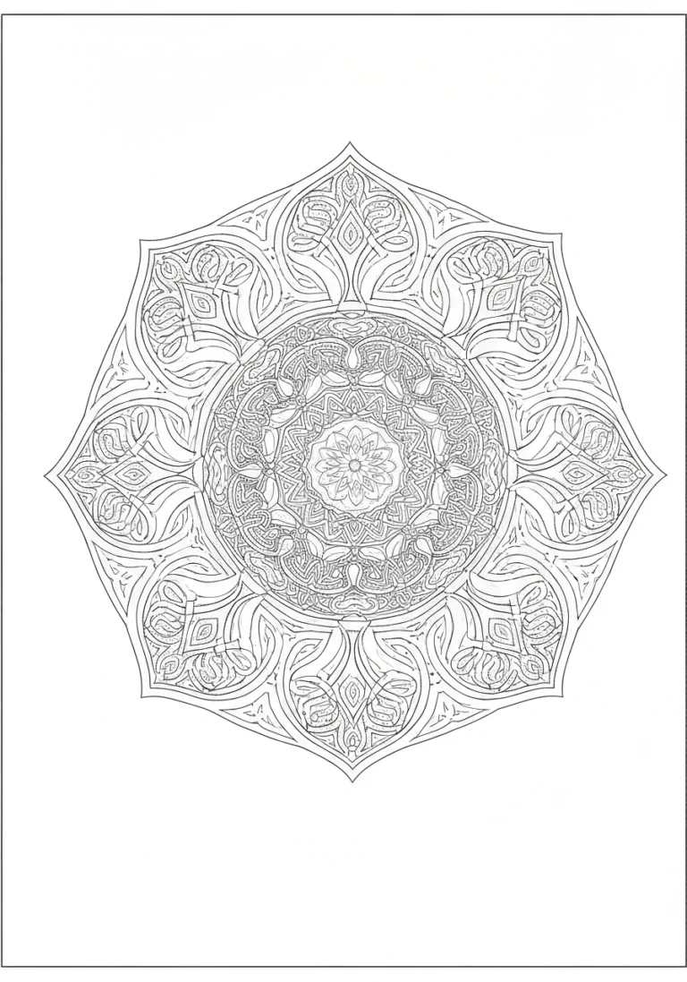 Mandala celtycka - splecione wzory keltów do druku i kolorowania - kolorowanka line-art do druku