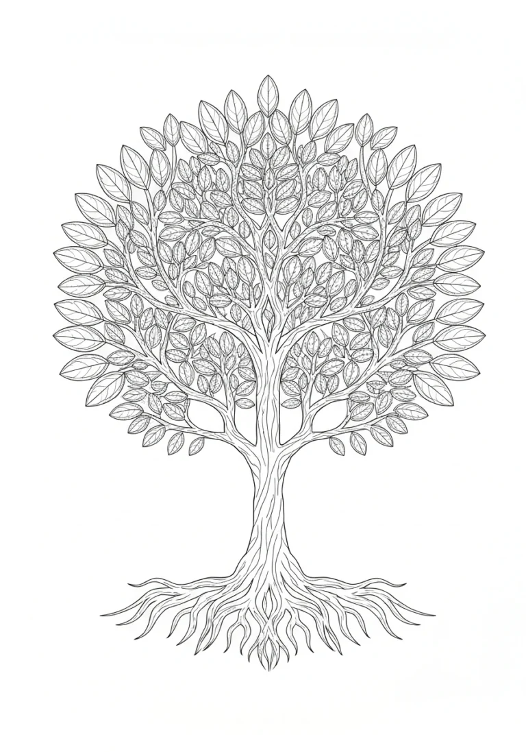 Mandala drzewa życia - kolorowanka symboliczna do druku i pobrania - kolorowanka line-art do druku