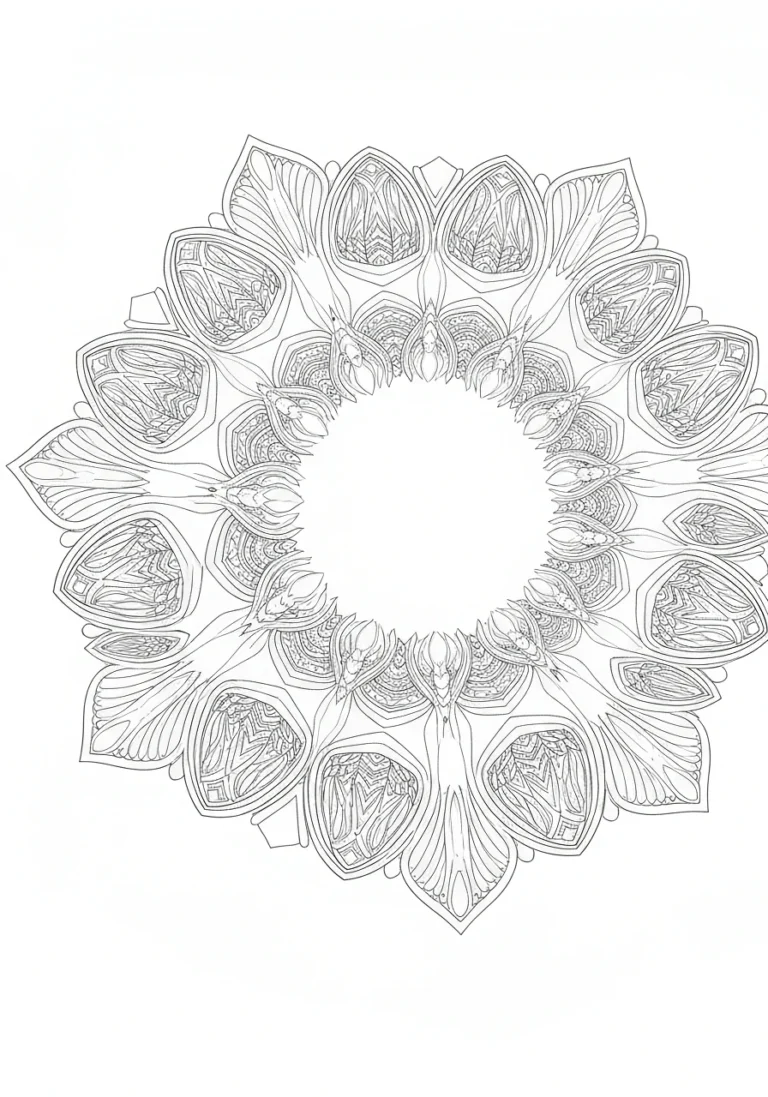 Mandala fraktalna - kolorowanka matematyczna do druku dla dorosłych - kolorowanka line-art do druku