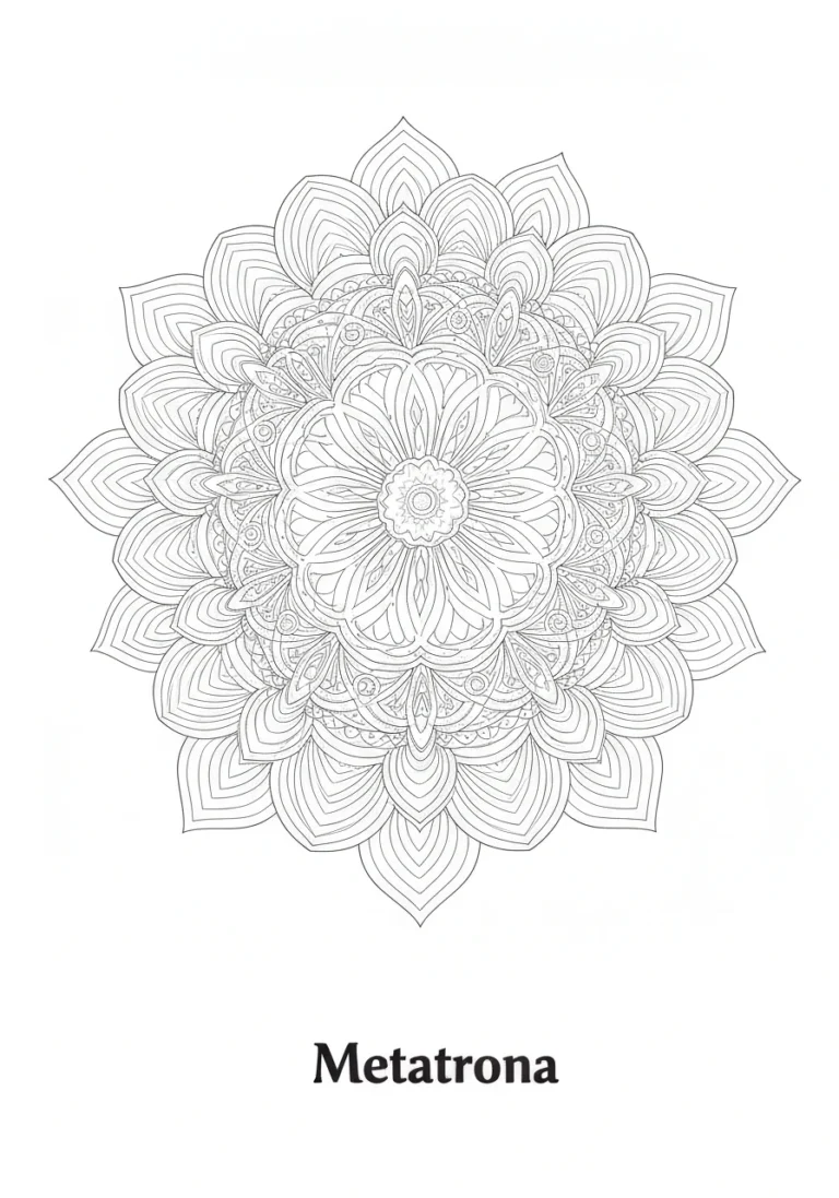 Mandala Metatrona - kolorowanka świętej geometrii do druku i pobrania - kolorowanka line-art do druku