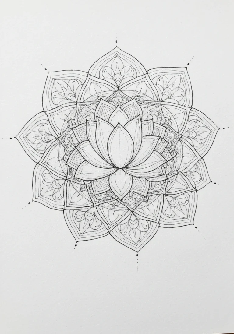 Mandala tibetańska z lotosem - kolorowanka duchowa do druku - kolorowanka line-art do druku