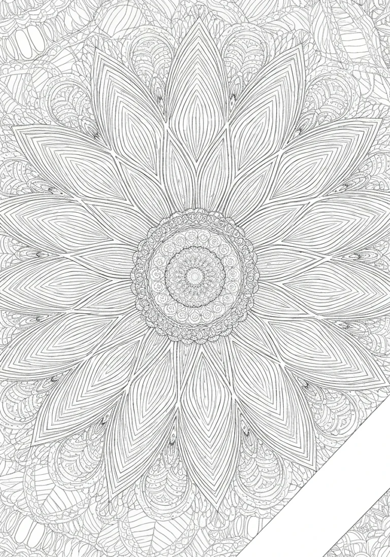 Mandala z 16 promieniami - skomplikowany wzór antystresowy dla dorosłych - kolorowanka line-art do druku
