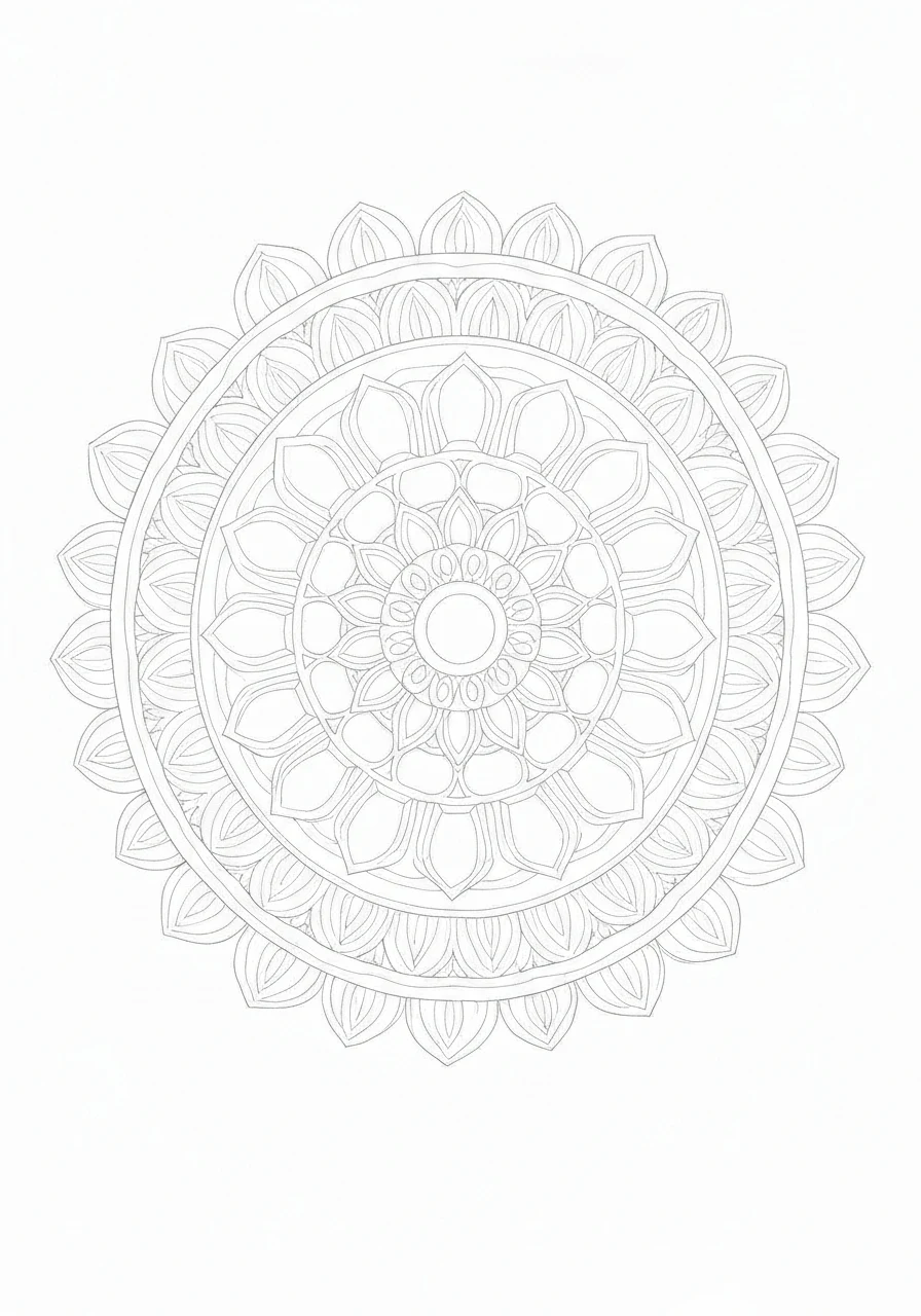 Mandala ze słonecznikami - letni wzór antystresowy do druku i pobrania - kolorowanka line-art do druku