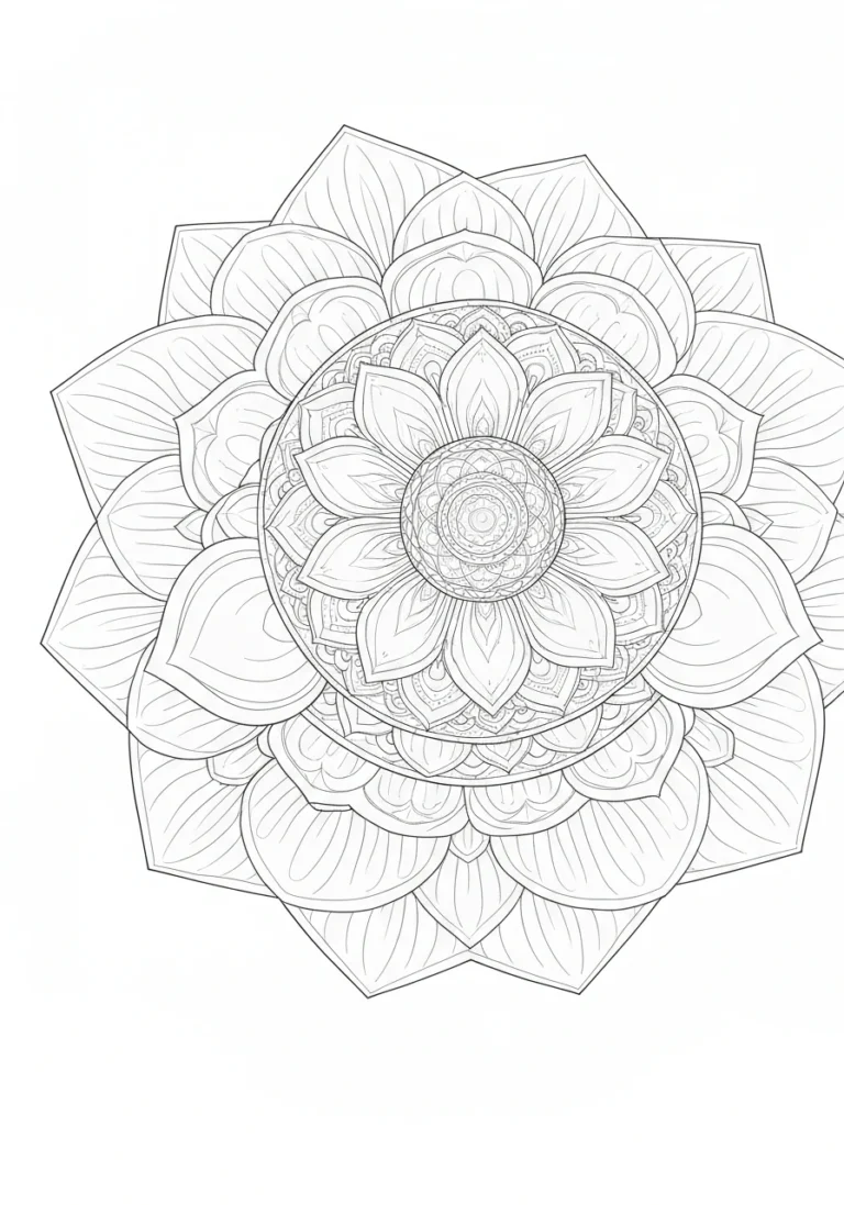 Mandala zen z kołem dharmy - kolorowanka relaksacyjna do pobrania - kolorowanka line-art do druku