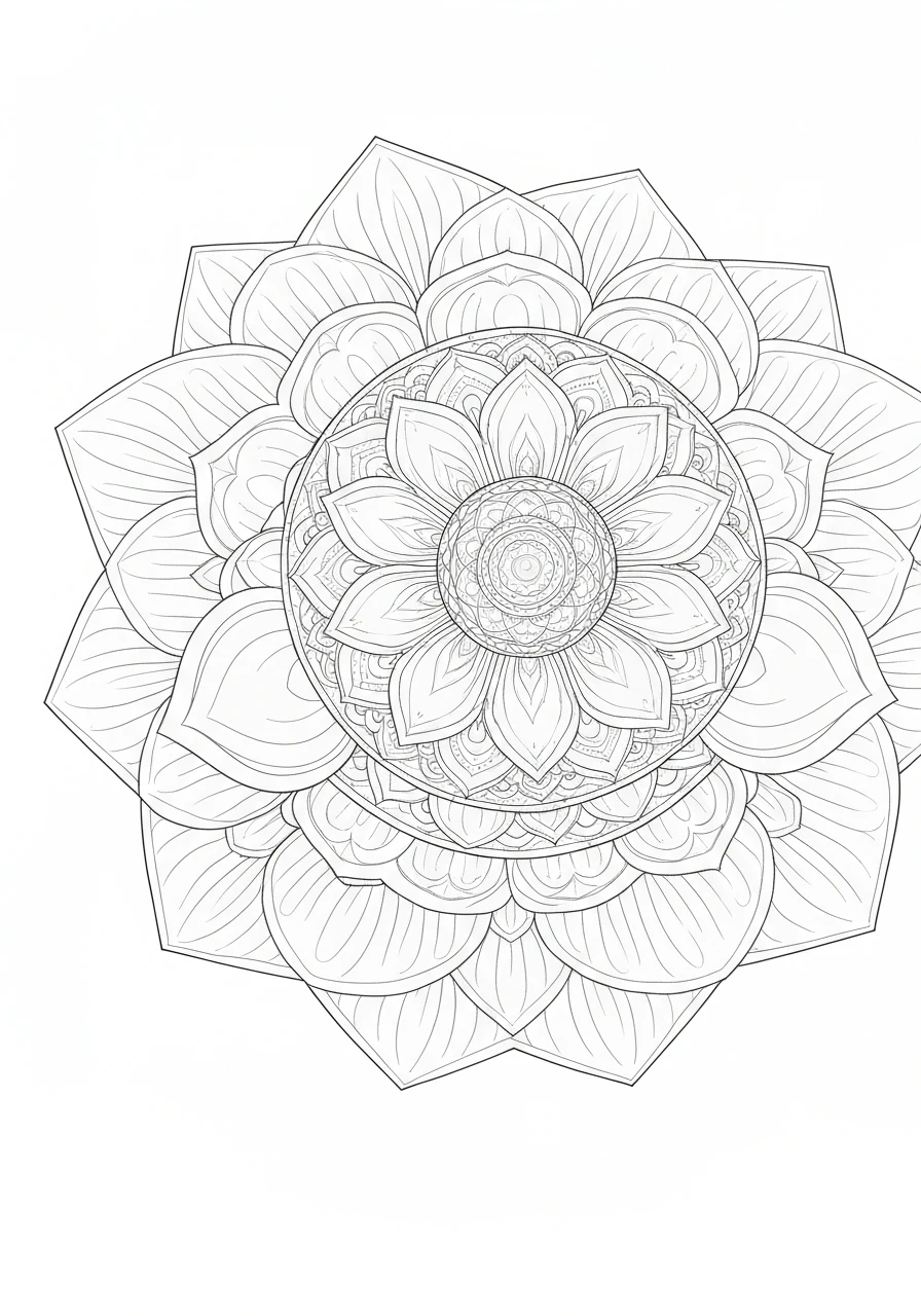 Mandala zen z kołem dharmy - kolorowanka relaksacyjna do pobrania - kolorowanka line-art do druku