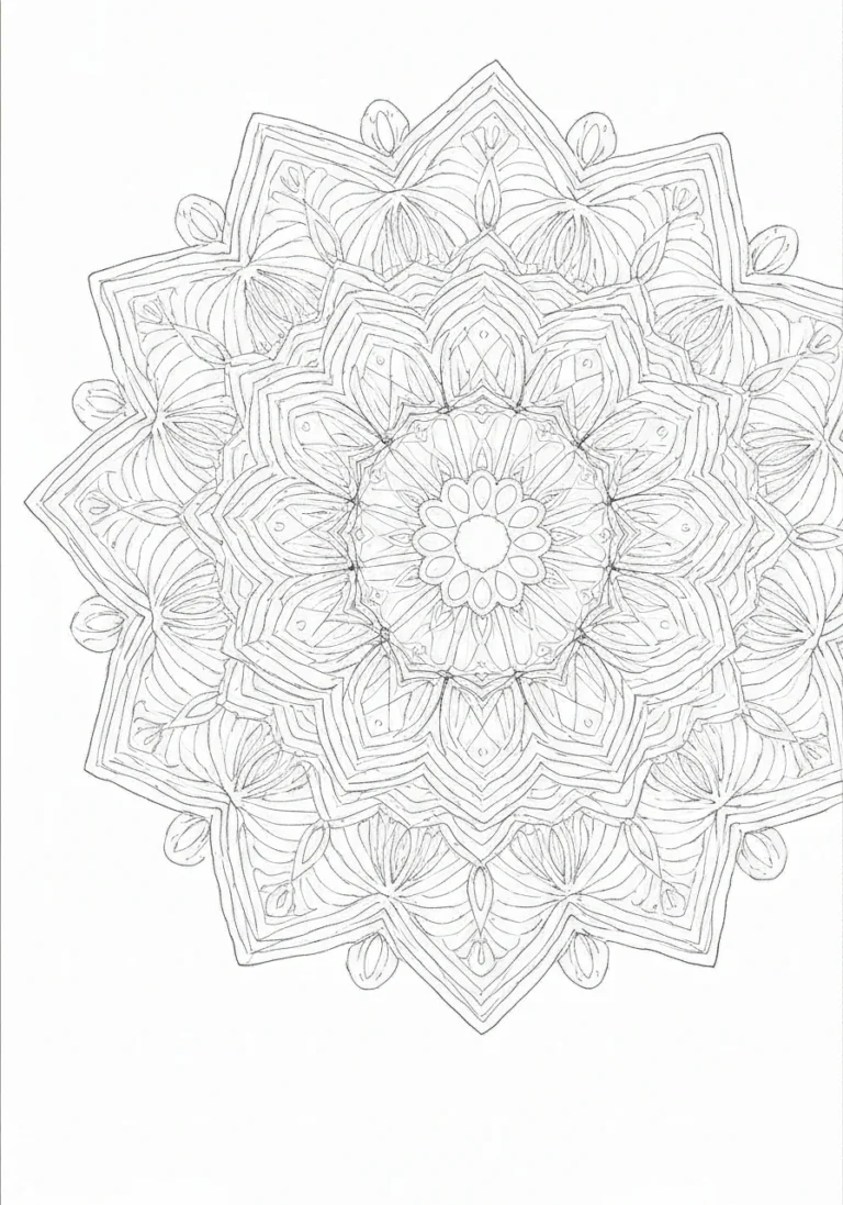 Mandala zimowa ze śnieżynkami - mroźny wzór antystresowy do druku - kolorowanka line-art do druku