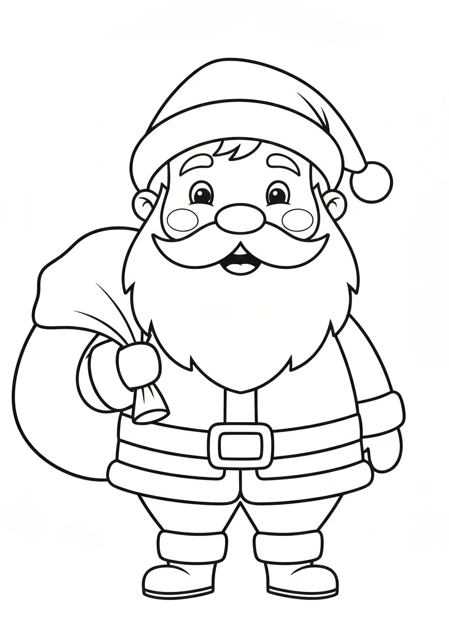 Mikołaj z workiem prezentów - kolorowanka świąteczna do druku PDF - kolorowanka line-art do druku