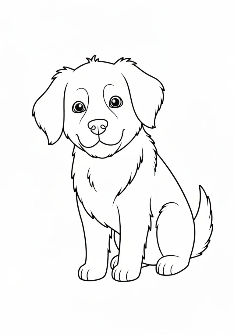 Pies golden retriever z piłką - kolorowanka do druku dla dzieci - kolorowanka line-art do druku