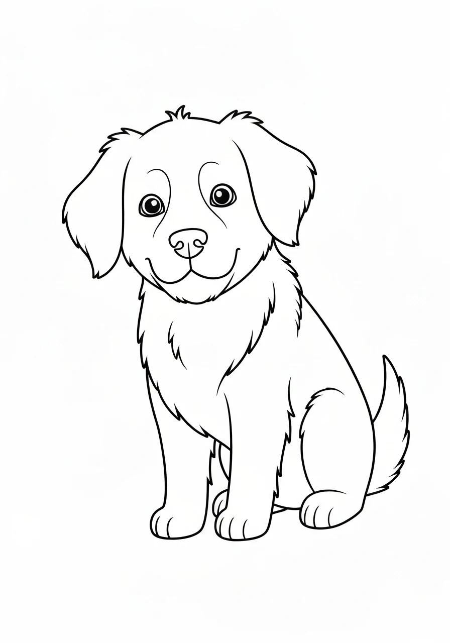 Pies golden retriever z piłką - kolorowanka do druku dla dzieci - kolorowanka line-art do druku