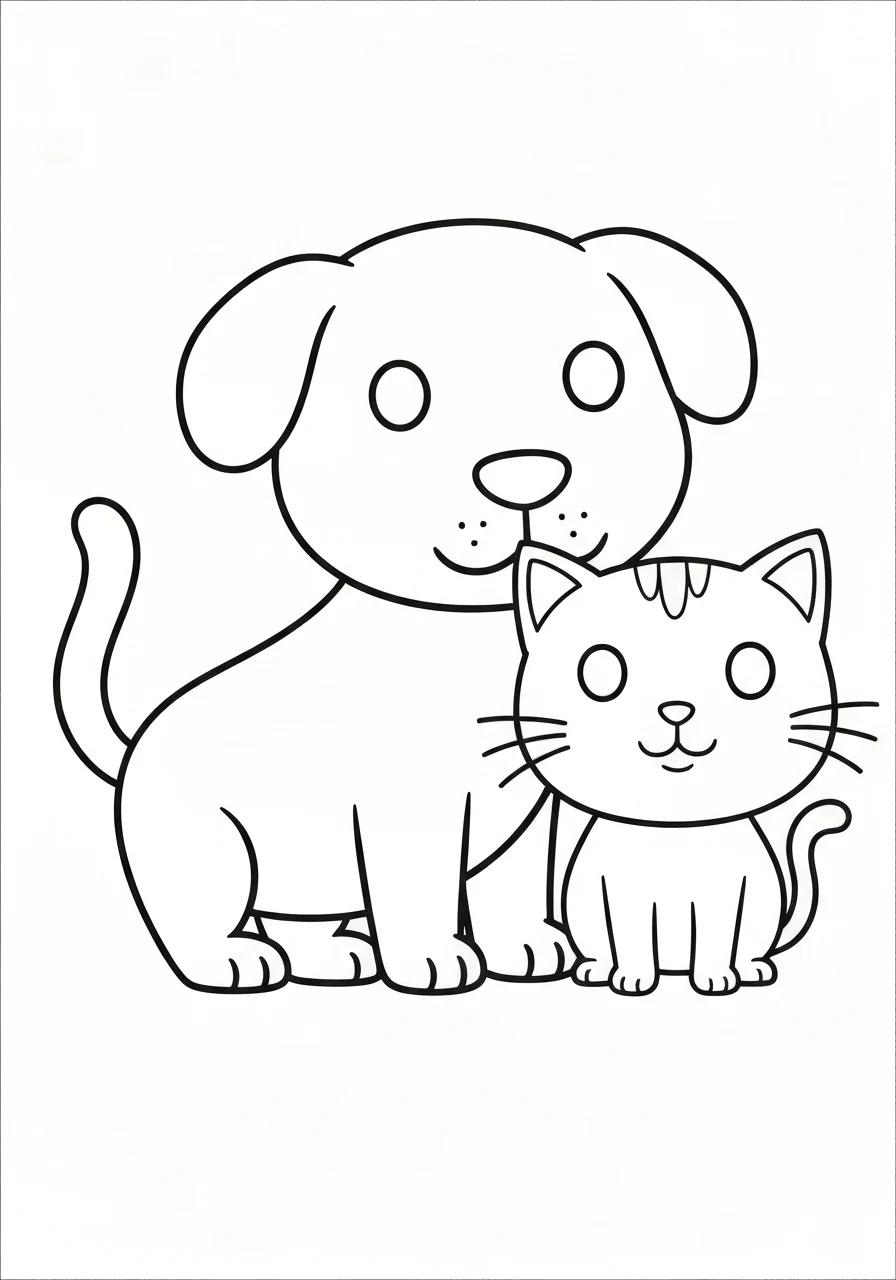 Pies i kot razem - kolorowanka przyjaźni dla dzieci - kolorowanka line-art do druku