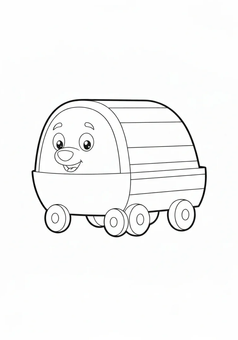 Pociąg z wagonami - kolorowanka do druku dla dzieci - kolorowanka line-art do druku