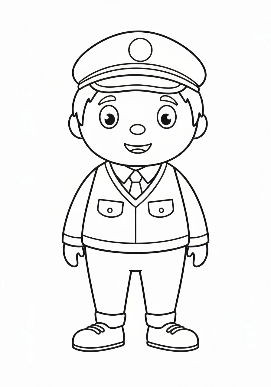 Policjant z odznaką - kolorowanka edukacyjna o zawodzie dla dzieci - kolorowanka line-art do druku
