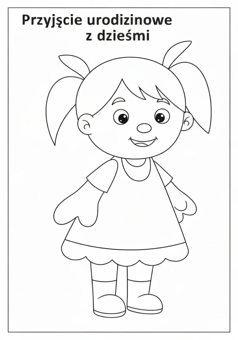 Przyjęcie urodzinowe z dziećmi - kolorowanka do druku i pobrania PDF - kolorowanka line-art do druku
