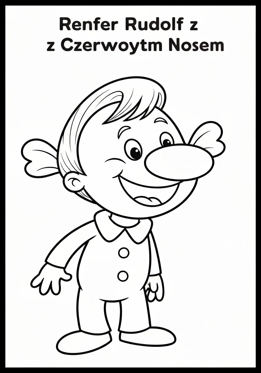 Renifer Rudolf z Czerwonym Nosem - Kolorowanka Świąteczna do Druku - kolorowanka line-art do druku
