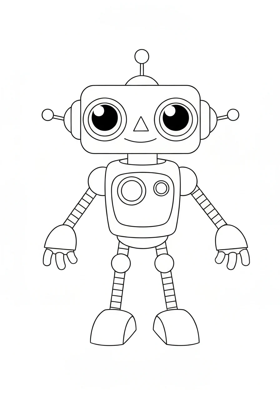 Robot z wielkimi oczami - kreatywna kolorowanka do druku dla dzieci - kolorowanka line-art do druku
