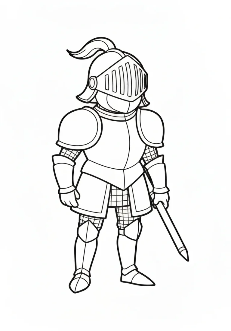 Rycerz na koniu podczas turnieju rycerskiego - kolorowanka do druku dla dzieci - kolorowanka line-art do druku