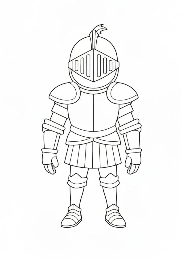 Rycerz w pełnej zbroi z mieczem - kolorowanka A4 do druku dla dzieci - kolorowanka line-art do druku