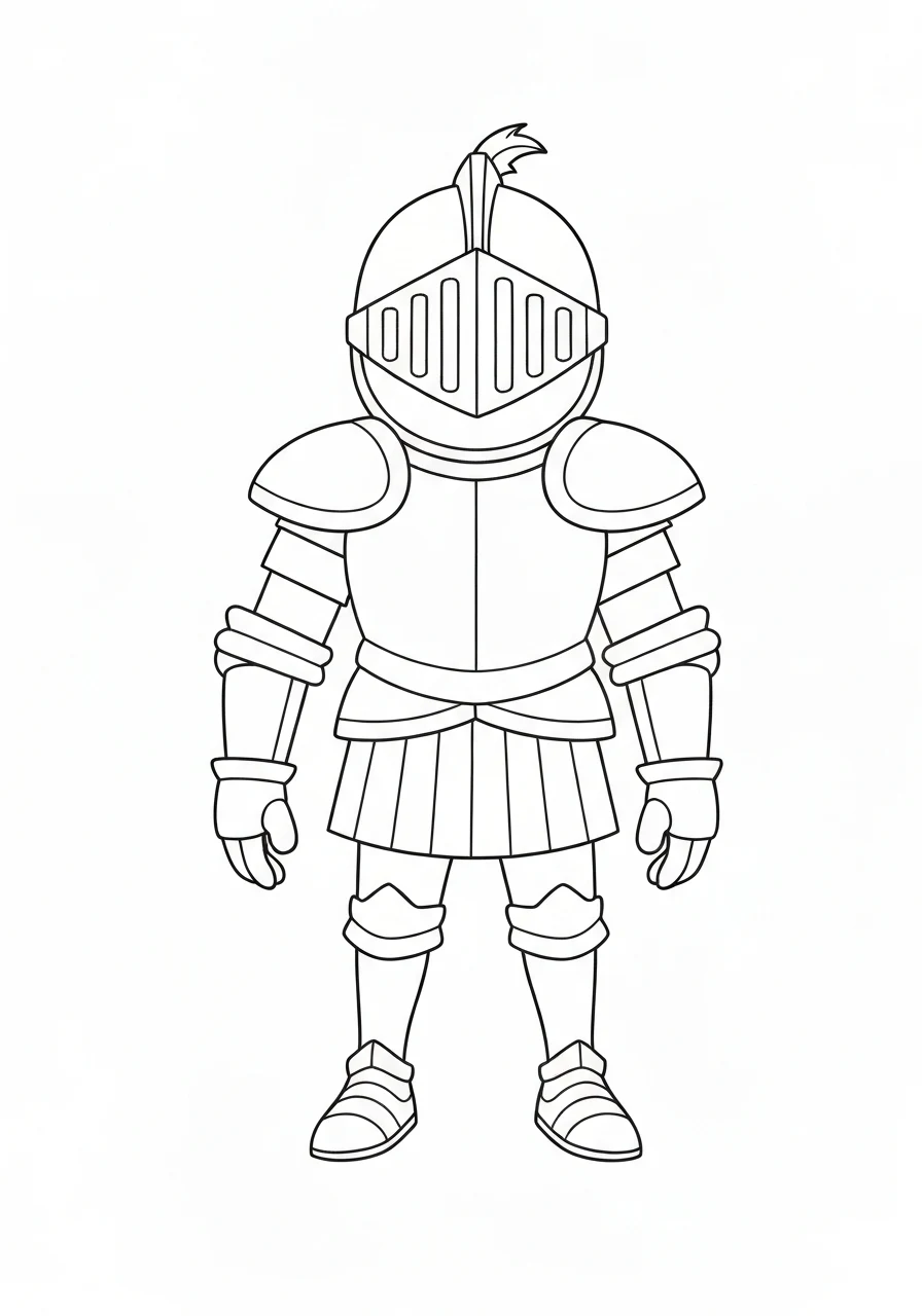 Rycerz w pełnej zbroi z mieczem - kolorowanka A4 do druku dla dzieci - kolorowanka line-art do druku