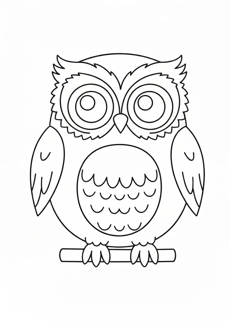 Sowa leśna w nocy na gałęzi - kolorowanka zwierzęcia leśnego do druku - kolorowanka line-art do druku
