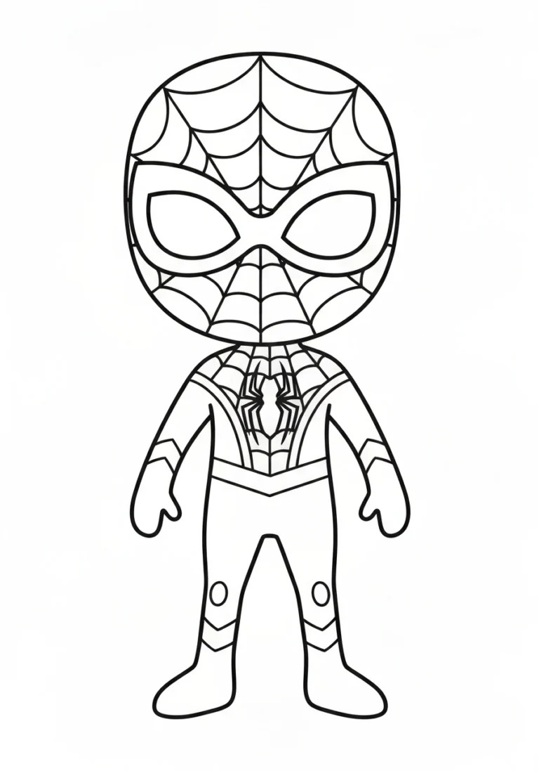 Spider-Man zwisający na pajęczynie - kolorowanka dynamiczna do druku PDF - kolorowanka line-art do druku